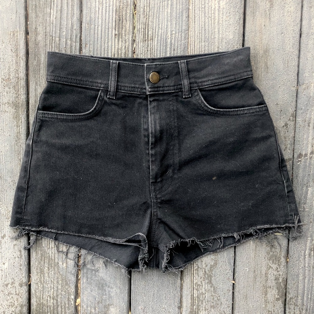 & Other Stories Raw Hem High Waisted Black Denim Jean Shorts